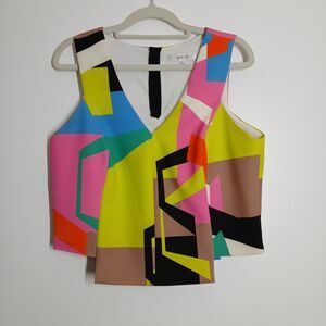 Milly Women's Sleeveless Floral Geo Abstract Multicolor Crop Blouse Top  Size 6